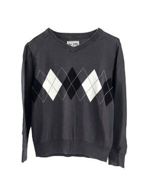 Children's Place Boys Argyle Sweater Gray Size 5 6 Small Long Sleeve Pullover